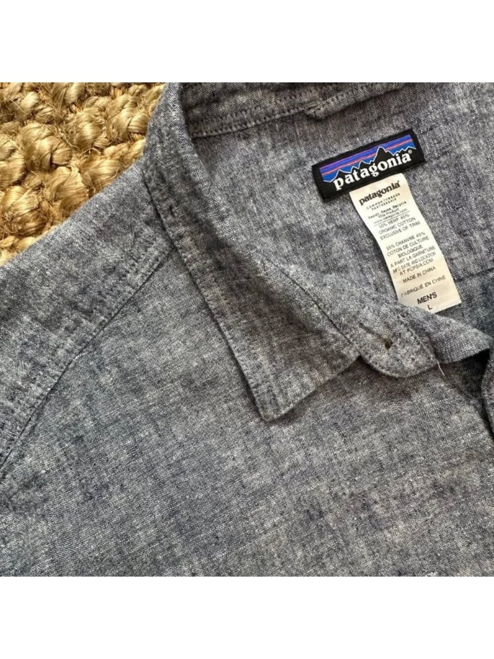 Patagonia Shirt Mens Large Blue Linen Style Long Sleeve Button Front Hemp Cotton